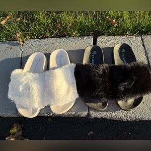 Set of 3 Women’s Faux Fur Slides (Black, White, Nude)